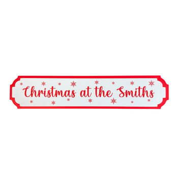 Personalised Red And White Snowflake Christmas Sign Decoration, 2 of 5