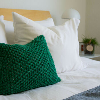 Hand Knit Textured Cushion In Emerald, 4 of 5