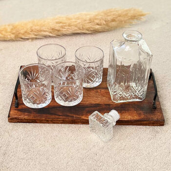 Glass Whiskey Decanter Set With Four Tumblers Gift Set, 3 of 6