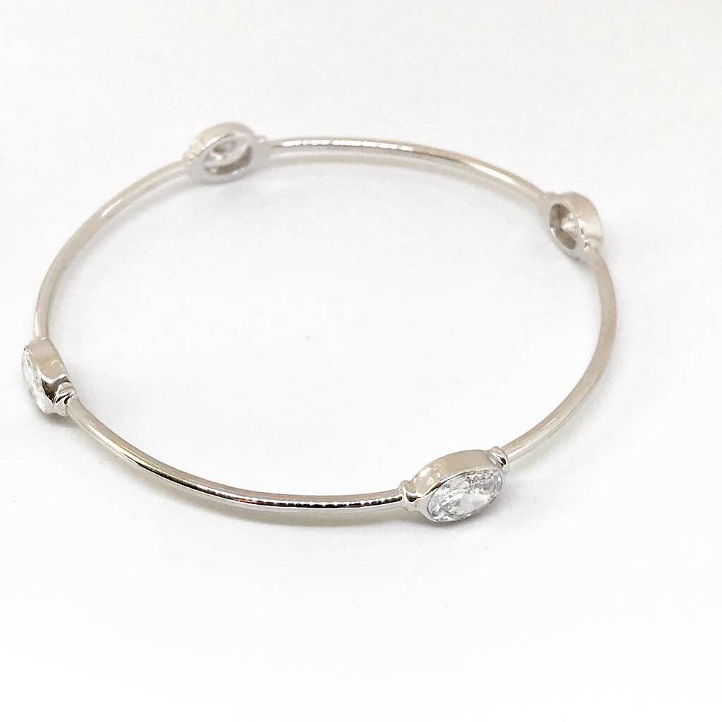 Cubic Zirconia Sterling Silver Bangle By Mystic Pearls Jewelry