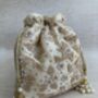 Gold Handcrafted Embroidered Potli Bag/Wrist Bag, thumbnail 3 of 5