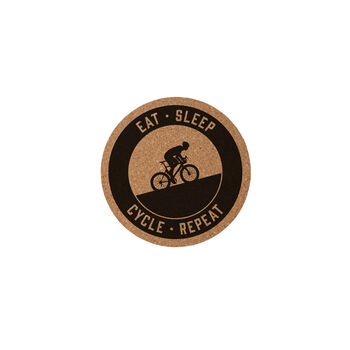 Round Cork Coaster 'Eat Sleep Cycle Repeat' | Homeware | Tableware | Cycling | Cyclist | Bike Rider Gift, 2 of 3