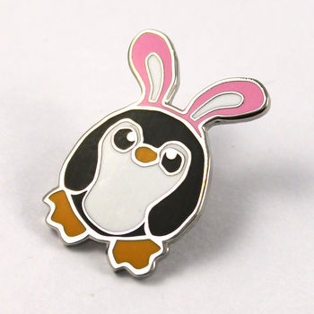 Pengbunny Enamel Penguin Pin Badge With Bunny Ears, 8 of 12