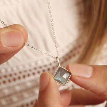Sterling Silver Square Shaped Gemstone Necklace, 3 of 6
