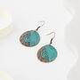 Antique Bronze And Turquoise Disc Drop Earrings, thumbnail 1 of 3