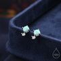 Sterling Silver Tiny Aqua Green Opal And Cz Stud Earrings, thumbnail 1 of 12