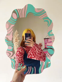 Wavy Mirror Blue And Pastel Pink, 7 of 8