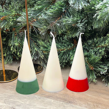 Minimalist Two Tone White Christmas Cone Pillar Candle, 7 of 7