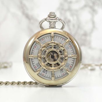 Personalised Pocket Watch With A Nautical Wheel Design, 2 of 4
