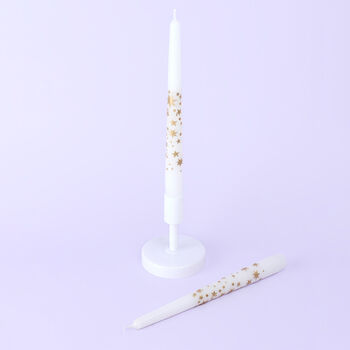 G Decor Set Of Two White Dinner Candles With Gold Stars, 3 of 5
