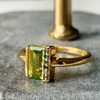 Gold Vermeil Peridot And Blue Diamond Ring, 3 of 7