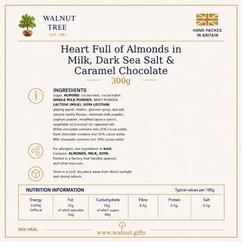 Milk, Dark, Sea Salt And Caramel Chocolate Almond Heart Tin Gift – 300g, 5 of 7