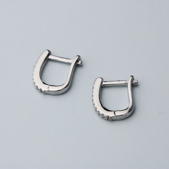 Sterling Silver Sparkly Oval Huggie Hoop Earrings, 3 of 6