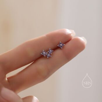 Sterling Silver Asymmetric Hydrangea Cz Stud Earrings, 7 of 12