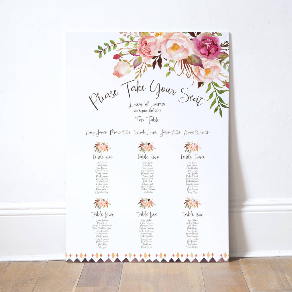 Boho Floral Wedding Table Plan By Russet And Gray Notonthehighstreet