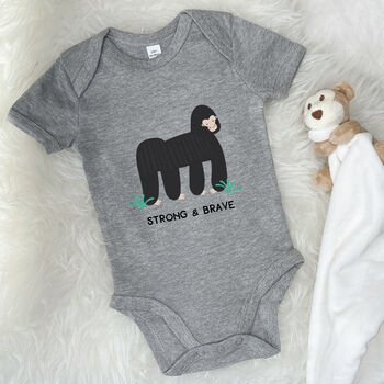 Strong And Brave Gorilla Jungle Babygrow, 3 of 10