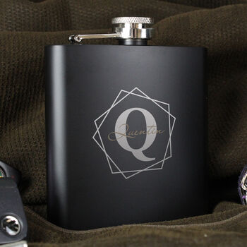 Personalised Geometric Black Hip Flask, 5 of 7