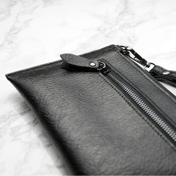 Personalised Black Leather Clutch Bag, 4 of 12