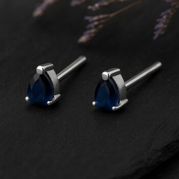Sterling Silver Teardrop Sapphire Mini Stud Earrings, 5 of 5