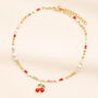 Stainless Steel Multicolour Beaded Cherry Charm Anklet In Gold Plating, thumbnail 2 of 4