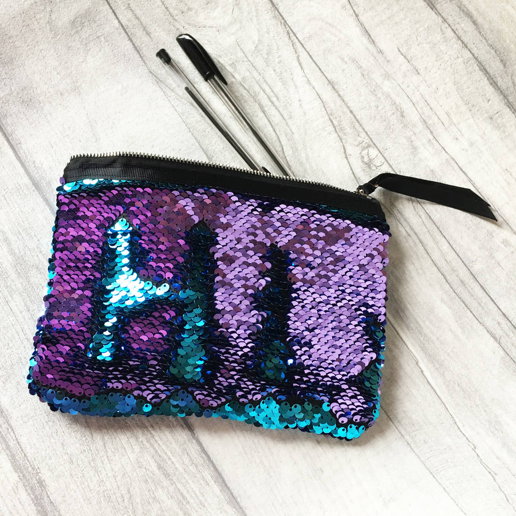 reversible sequin mermaid pencil case make up bag by personalised