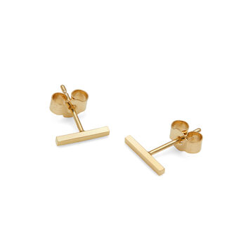 Bar Stud Earrings Made With Recycled 18k Yellow Gold, 4 of 6