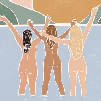Sun Worshipping Women Wild Swimming A4 Art Print, 2 of 2