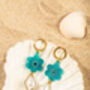 18 K Gold Plated Micro Huggie Earring With Pearl Drop, Flower, And Gemstone, thumbnail 8 of 8