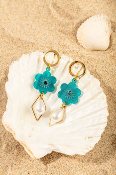 18 K Gold Plated Micro Huggie Earring With Pearl Drop, Flower, And Gemstone, 8 of 8