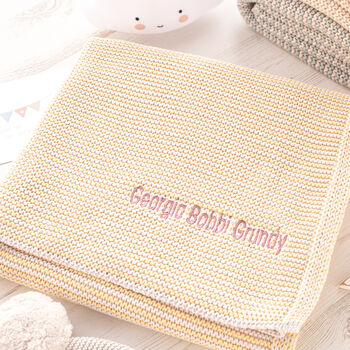 Baby Unisex Mini Stripe Yellow And Grey Baby Blanket, 2 of 9