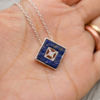 Lapis Lazuli And Opal 925 Silver Necklace Pendant, 4 of 9