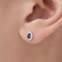 Sterling Silver Tiny Sapphire Blue Droplet Cz Halo Stud Earrings, thumbnail 1 of 12