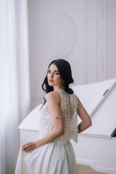 Ivory Lace Bridal Topper With Sleeves – Wedding Top Overlay, 9 of 12