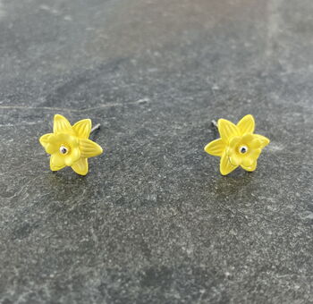 Yellow Daffodil March Birth Flower Stud Earrings, 2 of 4