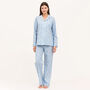 Women's Blue And Cream Heart Print Cotton Pyjamas, thumbnail 2 of 3