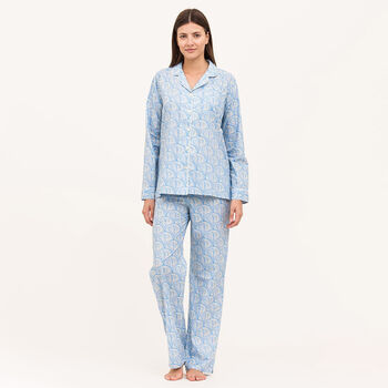 Women's Blue And Cream Heart Print Cotton Pyjamas, 2 of 3