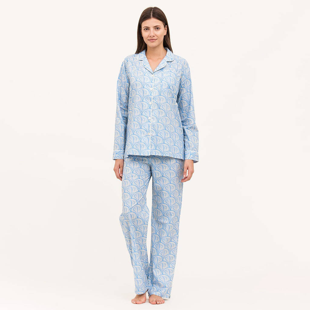 Tall Women's LTS Light Blue Floral Print Cotton Pyjama Set