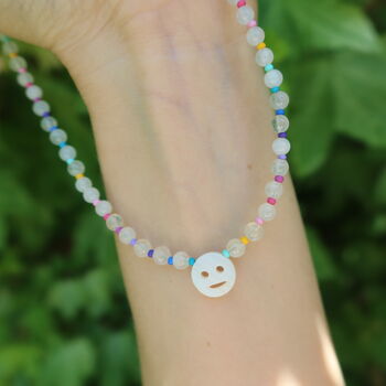 Rainbow Gemstone Mother Of Pearl Smiley Face Necklace, 3 of 7