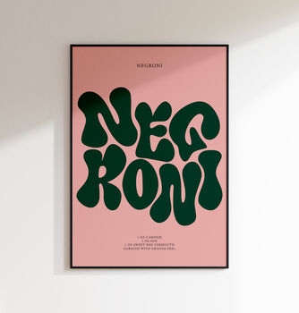 Negroni Print | Cocktail Poster | Wall Art | A5 A4 A3 | Bold | Typographic | Drink | Bar | Print | Groovy |, 5 of 9