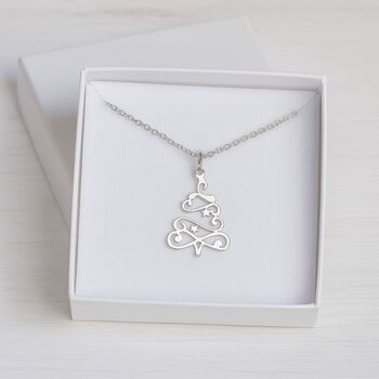 Sterling Silver Christmas Tree Pendant Necklace, 6 of 9