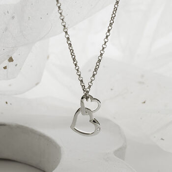 Sterling Silver And Diamond Hearts Necklace, 4 of 5