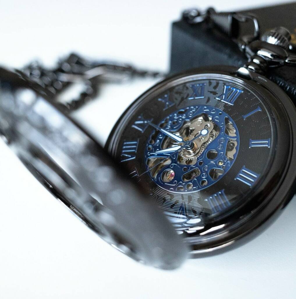 Steampunk Pocket Watch Gunmetal Black; The Armstrong, 1 of 9