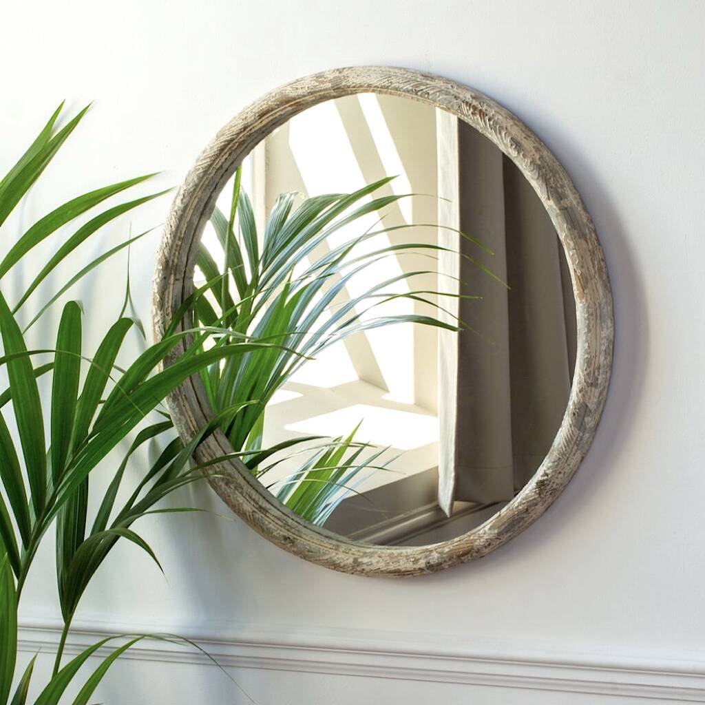 Aged Round Mirror In Soft Clay