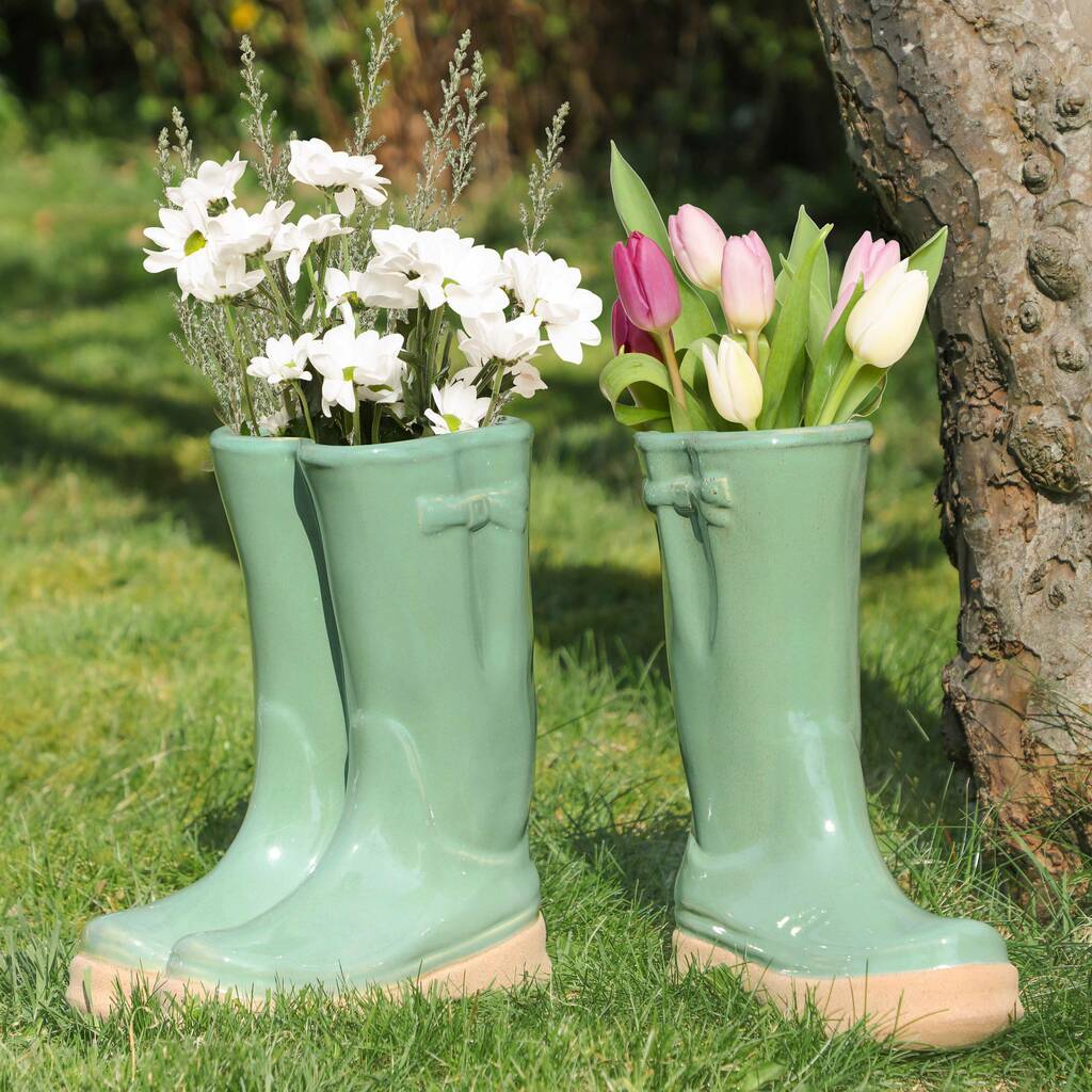 calstock green wellington boot planters by dibor