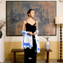 100% Mulberry Silk Scarf, Blue Marble In Gift Box, thumbnail 9 of 9