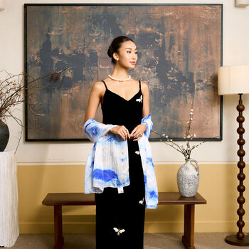 100% Mulberry Silk Scarf, Blue Marble In Gift Box, 9 of 9