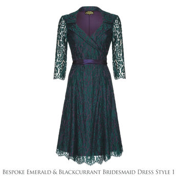 Lace Bridesmaids Dresses In Emerald And Blackcurrant, 4 of 8