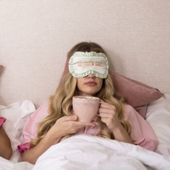 Ruffle Silk Eye Mask In Sage, 3 of 3