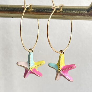 Colourful Pastel Enamel Starfish Hoop Earrings, 4 of 5