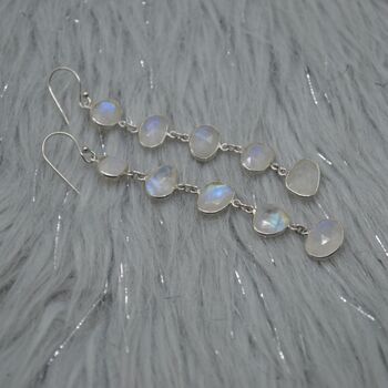 Rainbow Moonstone Dangle Sterling Silver Earrings, 4 of 9